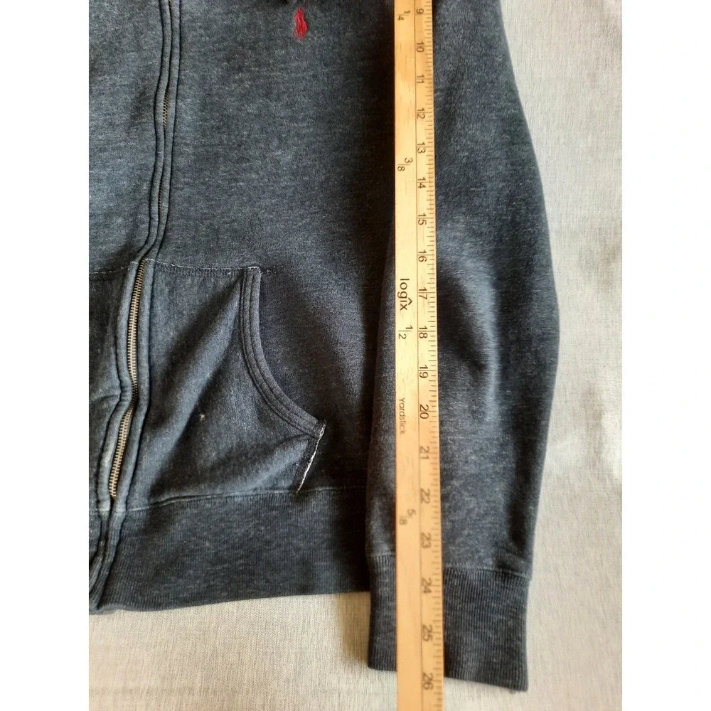 Polo Ralph Lauren Men's Large Heather Gray Full Zip Hoodie Fleece Drawstring SEE